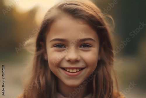 cheerful smiling child , elementary girl ,generative ai
