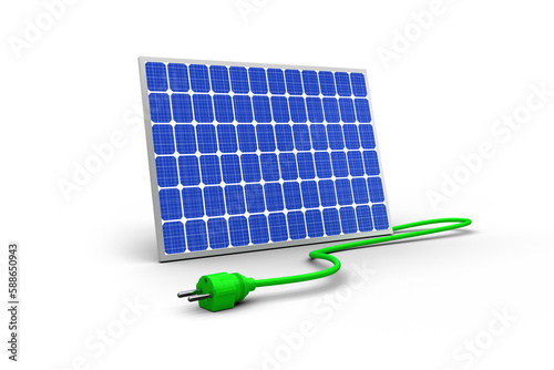 Digitally generated image of 3d solar panel with green cable