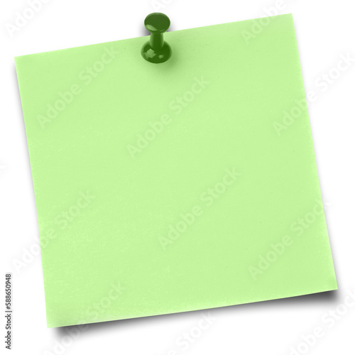 Green sticky note with thumbtack