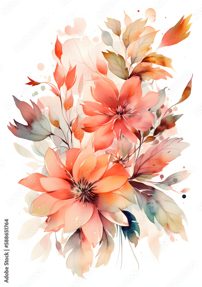 Fototapeta premium Watercolor Bouquet of Mixed Flowers Isolation on white background