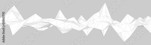 Abstract light gray mountainous landscape background, 3d mesh, low poly modeling, white crystals, vector design