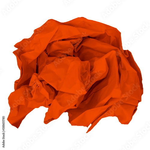 Red crumpled paper on white background