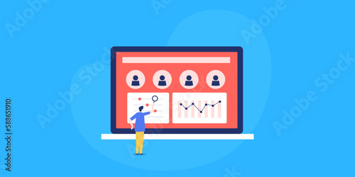 Customer management tool helps businessman to identify customer needs and make a group segmentation with analytical data, vector illustration concept.