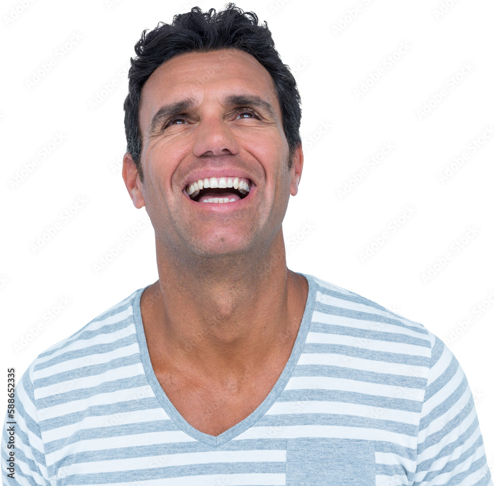Obraz premium Handsome man laughing while looking up