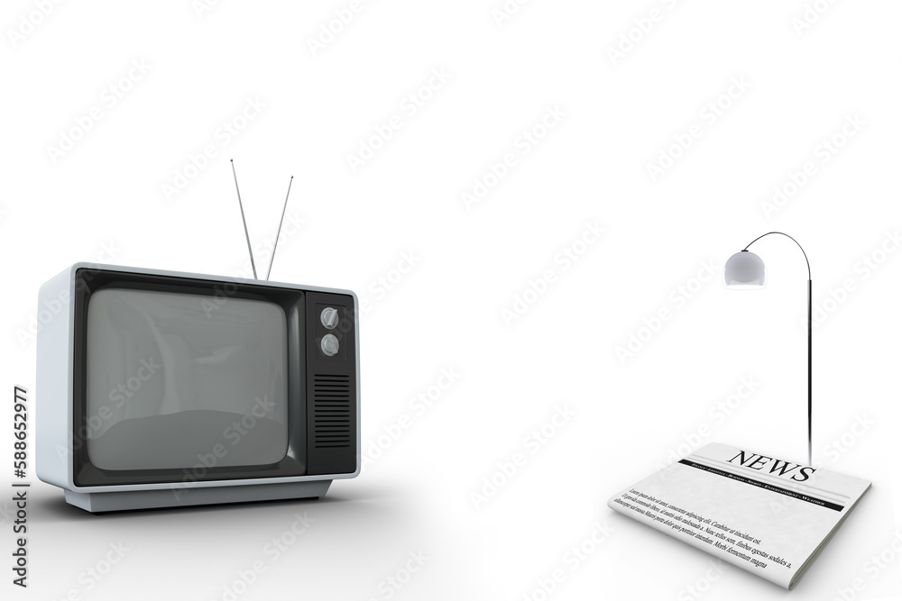 Obraz premium Digital generated image of old television set with newspaper
