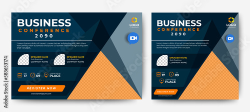 Business conference live webinar banner invitation and social media post template. Business webinar invitation design. Online webinar. 