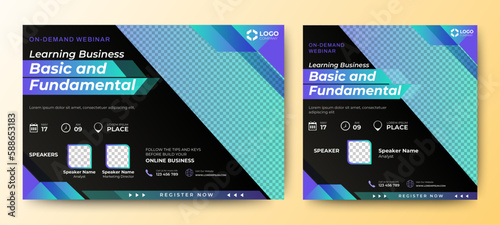 Invitation web banner to the online conference. Business webinar invitation design. Announcement poster concept. Modern abstract White background with place for photos	