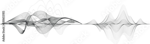 Abstract flow linear halftone dots . Fluid wavy shape .Striped linear pattern . Music sound wave . Vector illustration