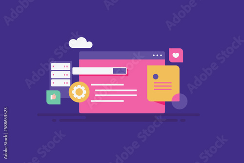 Website data storage online cloud space, secure network, data management and automatic backup. Vector illustration concept.
