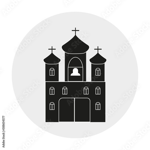 An image of a silhouette of a Christian church in black with a white outline. The church as a logo