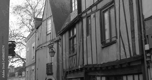 Black And White Color Of Typical Architectures In The Historical District Of La Doutre In Angers, France. Close Up photo