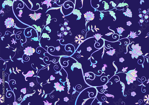 Traditional eastern classical luxury old fashioned floral ornament. Seamless pattern, background. Vector illustration.