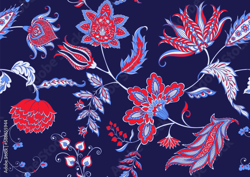 Traditional eastern classical luxury old fashioned floral ornament. Seamless pattern, background. Vector illustration.