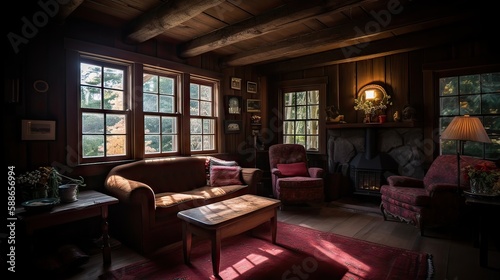 Autumnal Haven: Cozy Rustic Cabin Interior created using generative AI © Conno