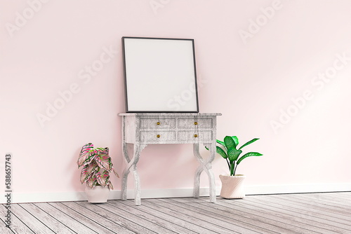 living room design. empty room design interio.Photo frame mock up 3d rendering