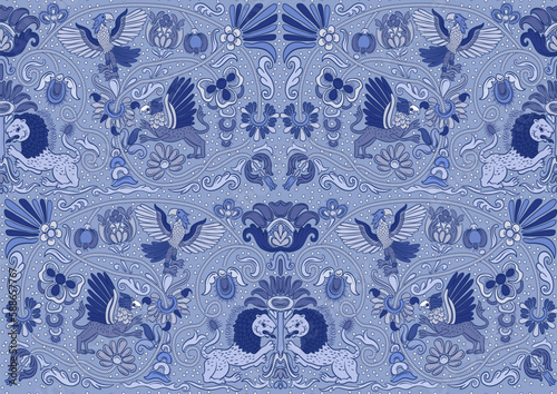 Classical luxury old fashioned royal decoration, historical ornament with lions, griffons and eagle Seamless pattern, background. Vector illustration.