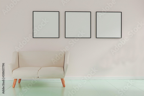 living room design. empty room design interio.Photo frame mock up 3d rendering