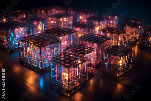 Quantum computer, with qubits changing state, achieving quantum supremacy. Conceptual illustration. Generative AI photo