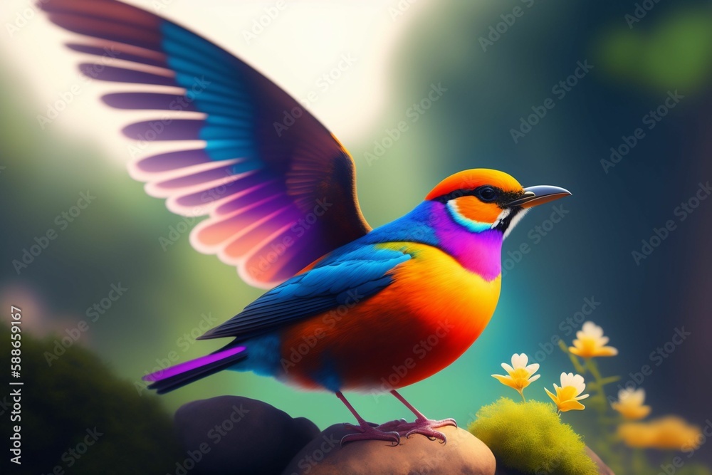 Fototapeta premium a mixed media painting of a bird. Generative AI