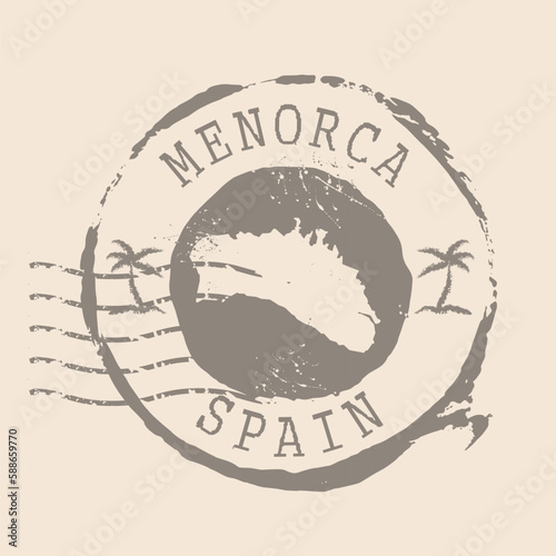 Menorca Stamp Postal. Map Silhouette rubber Seal.  Design Retro Travel. Seal of Map Menorca grunge  for your web site design, app, UI. Spain. EPS10.