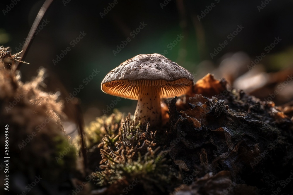 Hen of the Woods Mushroom Emerging from Soil, Fragile Cap in Focus, Rich Dark Soil, Generative AI Hen of the Woods Mushroom Emerging from Soil, Fragile Cap in Focus, Rich Dark Soil, Generative AI