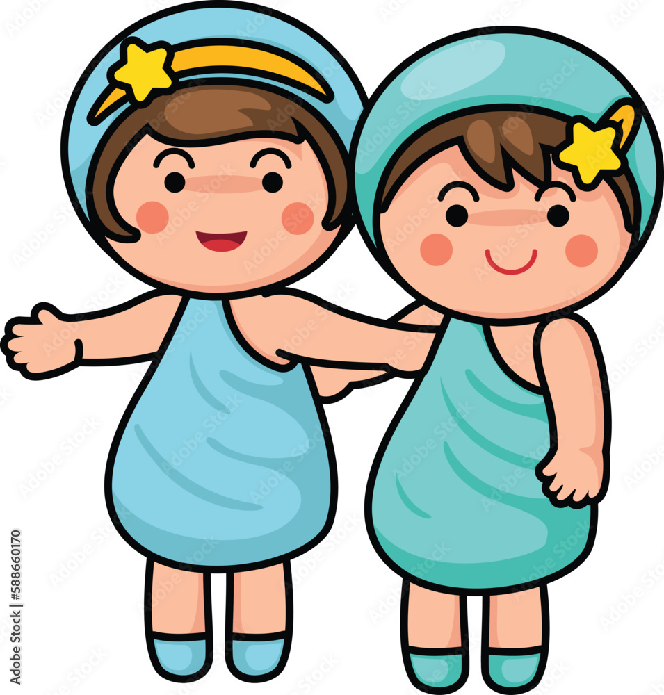 Gemini sign zodiac vector illustration of the children Gemini sign zodiac vector illustration of the children