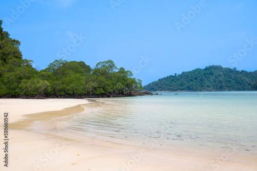 View of Mu Ko Surin Nation Park, Beautiful white sand beach, and popular coral reef for snorkeling in Andaman, Thailand.