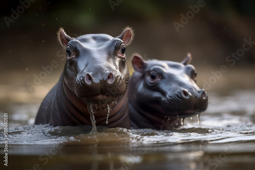 baby hippopotamus in water