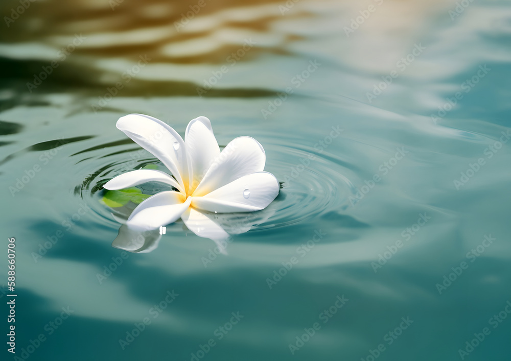 Frangipani Flower Floating on Rippling Water: Shadows and Reflections