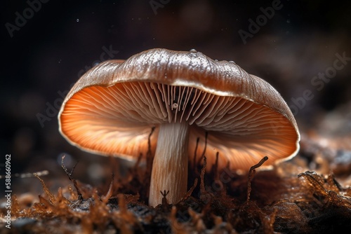 Fragile Mushroom Emerging from Rich Soil, Generative AI