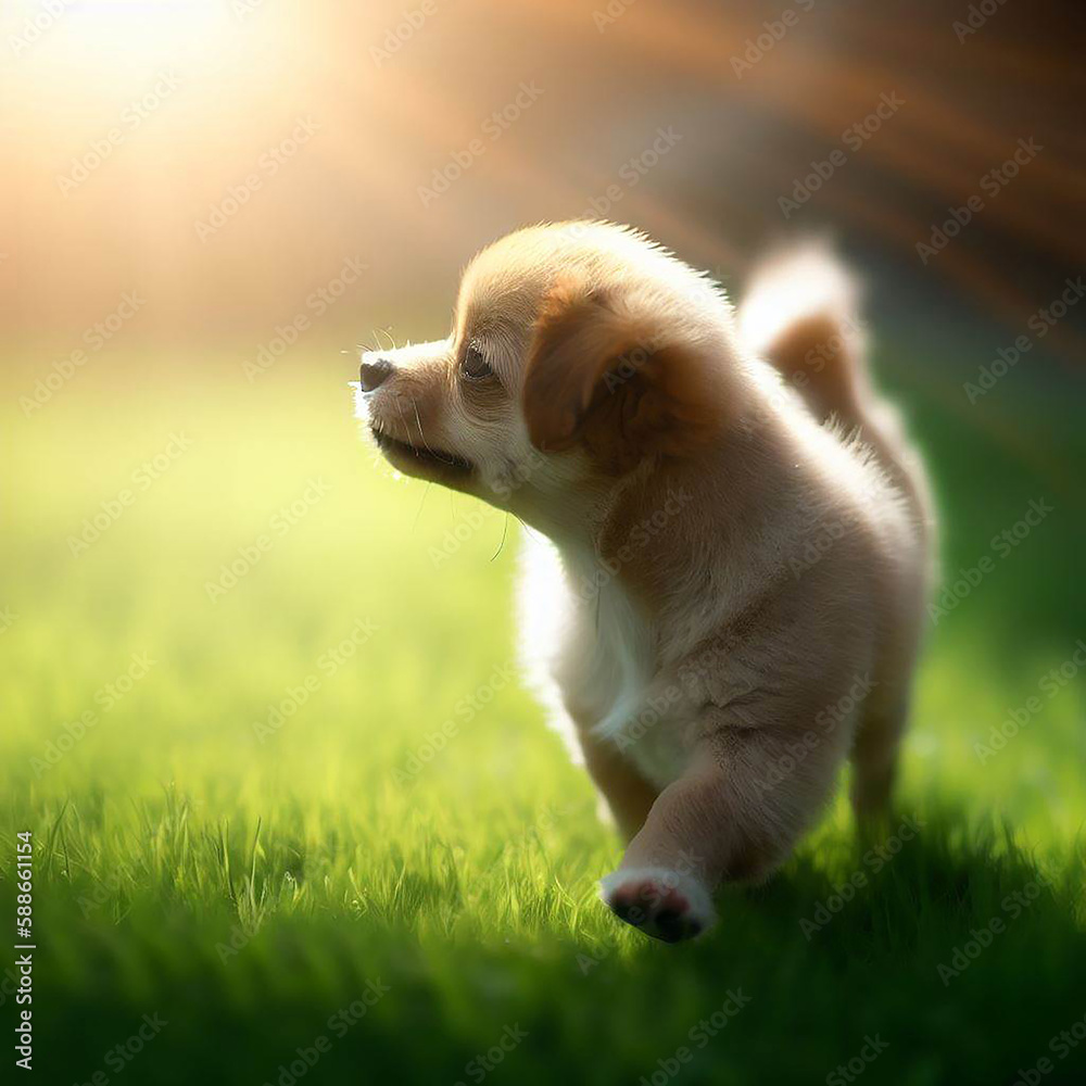 Dog playing in the Grass at spring time with nice reflection light Dog playing in the Grass at spring time with nice reflection light