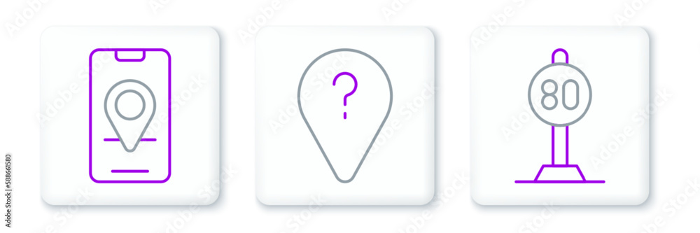 Set line Speed limit traffic, City map navigation and Unknown route point icon. Vector Set line Speed limit traffic, City map navigation and Unknown route point icon. Vector
