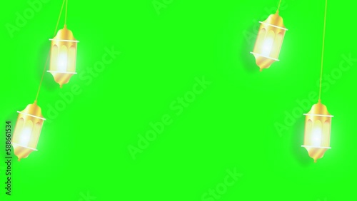 Ramadan Kareem celebration. Ramadan lantern animation on green screen. Chroma key