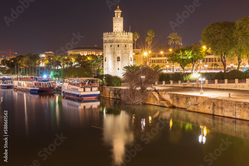 The Torre del Oro Tower of Gold is a dodecagonal military watchtower in Seville southern Spain It was erected in order to control access to city via the Guadalquivir river.