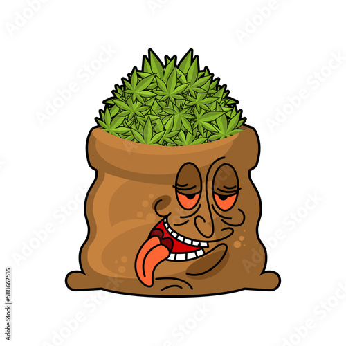 Bag of marijuana cartoon isolated. cannabis leaf