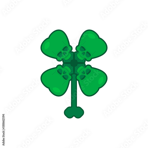 Skull clover. Four leaf clover for good luck with a skeleton