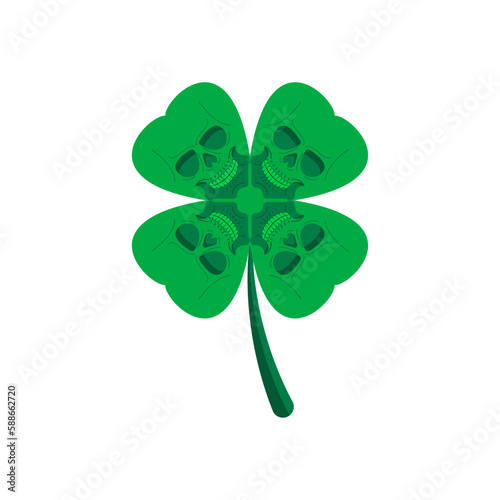 Skull clover. Four leaf clover for good luck with a skeleton