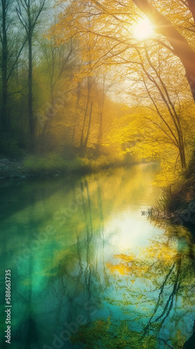 Nature and sunlight in spring. An ai generated natural scenery with enchanting fairy tale © EfeBatkan