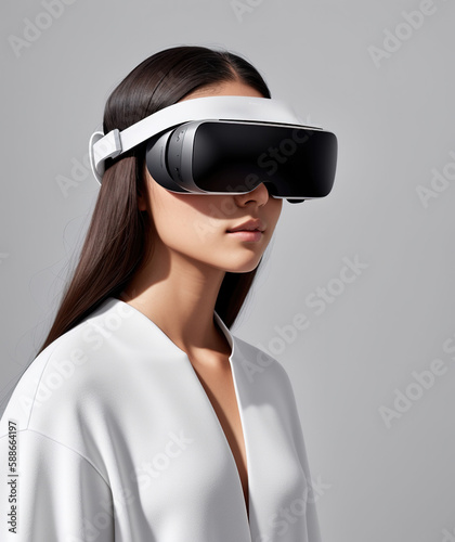 Mujer joven atractiva con gafas de realidad virtual