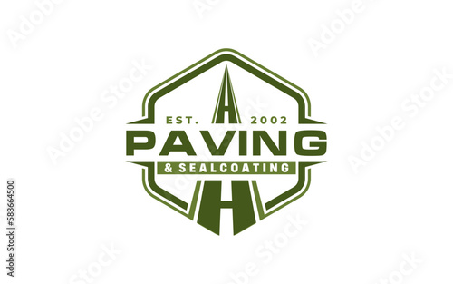 road construction logo design for Asphalt repair. Paving design template vector icon idea with highway.