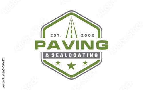 road construction logo design for Asphalt repair. Paving design template vector icon idea with highway.
