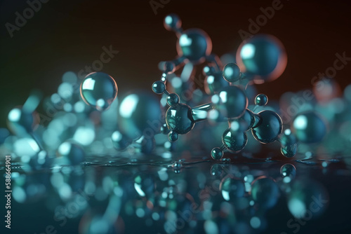 Vibrant 3D illustration depicting the microscopic process of hydrolysis
