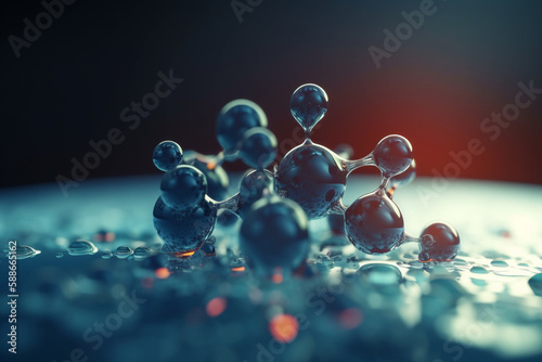 Vibrant 3D illustration depicting the microscopic process of hydrolysis