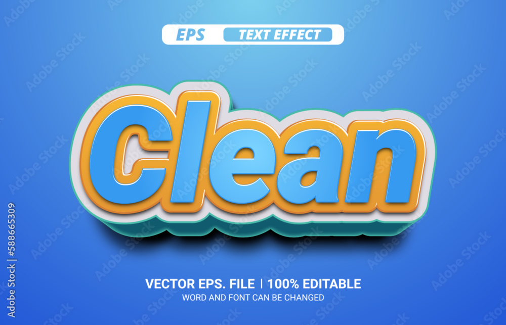Clean 3d editable eps vector text effect on blue background