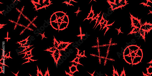 Vintage gothic punk Y2k vector seamless pattern.  Gothic Punk concept with butterfly and Wire Barb, typographic. Hand drawn doodle style. Punk Rock and Dead Metal elemets for tee print design