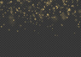 Golden stars shine with special light. Shine magical dust particles. Abstract gold sparks sparkles. Luxury sparkling stars with yellow dust. Christmas lights bokeh on transparent background. Vector.