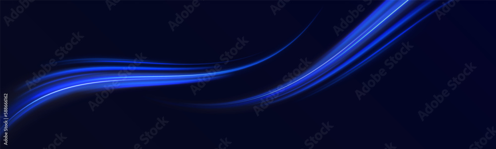 Neon blue fire swirl spiral vector light trail trace