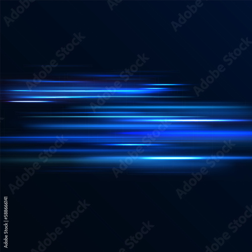Blue wind waves effect. Abstract light motion trails with sparkles isolated on black background.