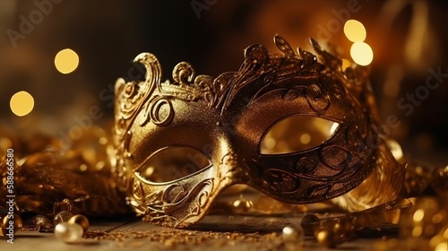 Golden Carnival Mask Generative AI © Dzmitry