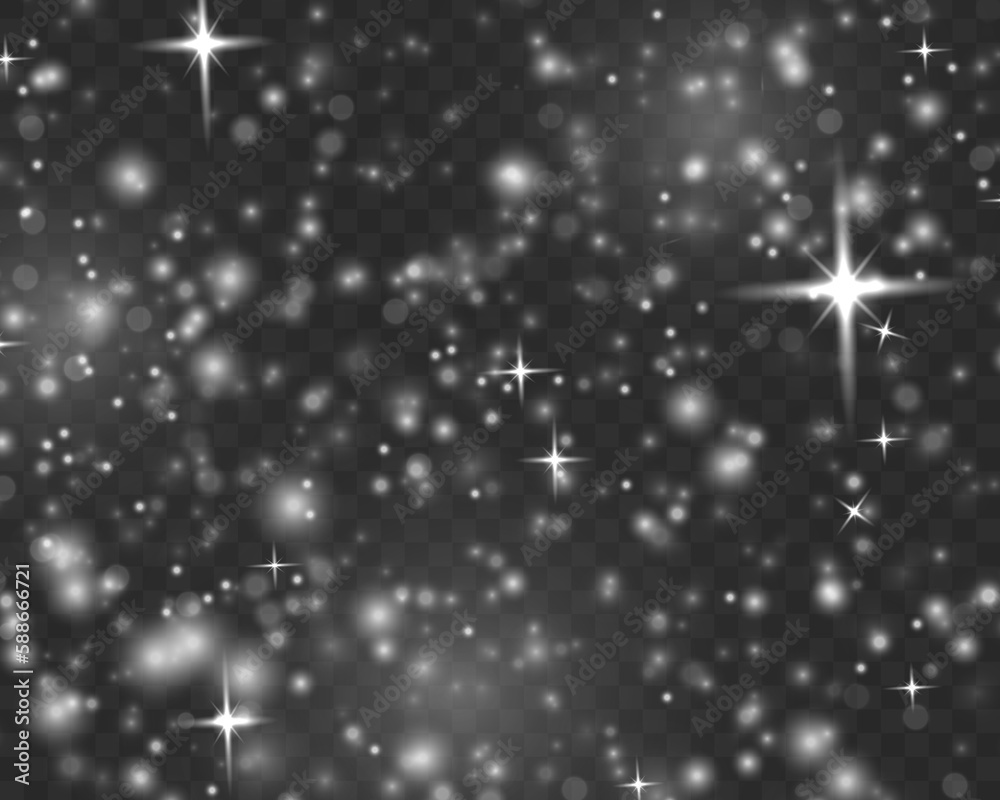 Blurred sparks, glitter snow flakes special light effect. Defocused